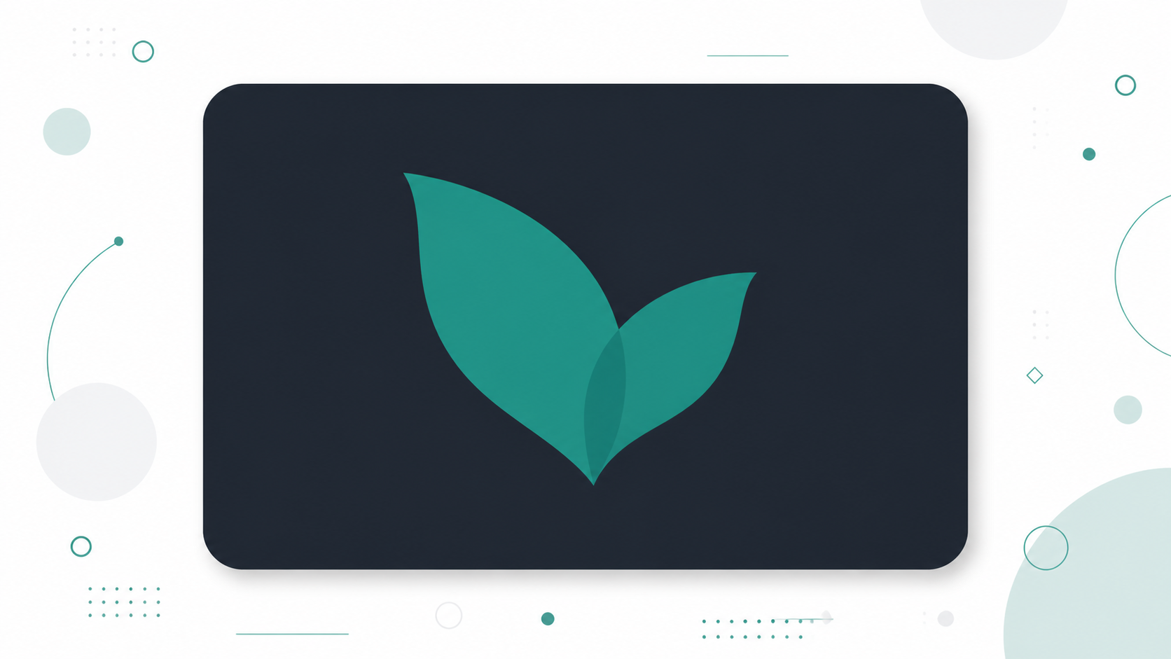 Abstract brand identity concept showing a teal leaf logo mark on a dark grey background representing health business branding