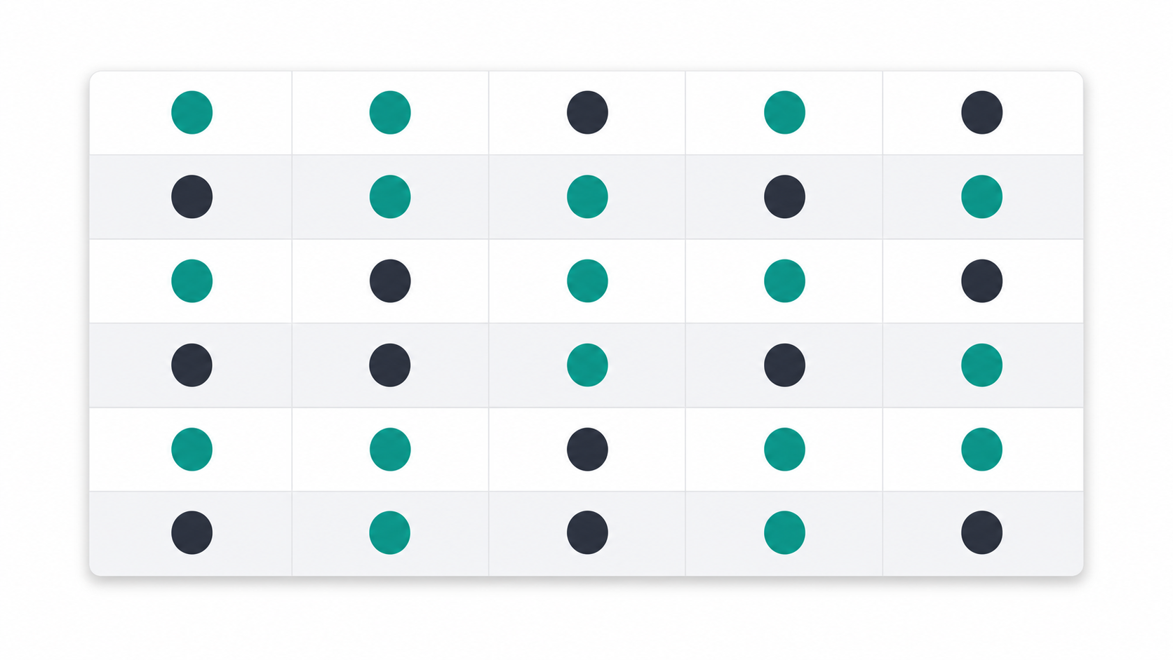 Abstract visual comparison table graphic with rows and columns of teal checkmarks and grey icons representing feature differences