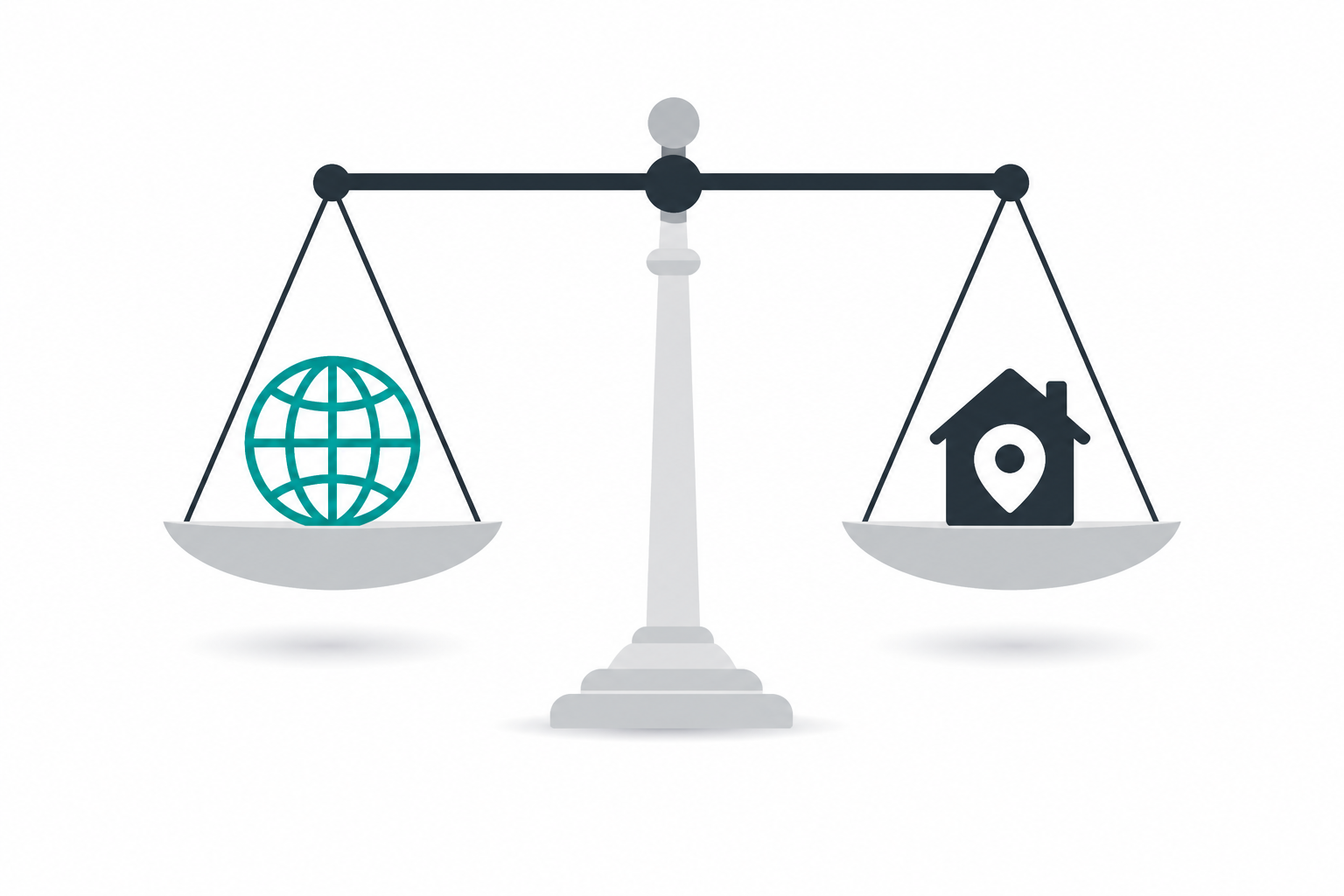 Balance scale illustration comparing two domain extension types for a ccTLD versus gTLD decision