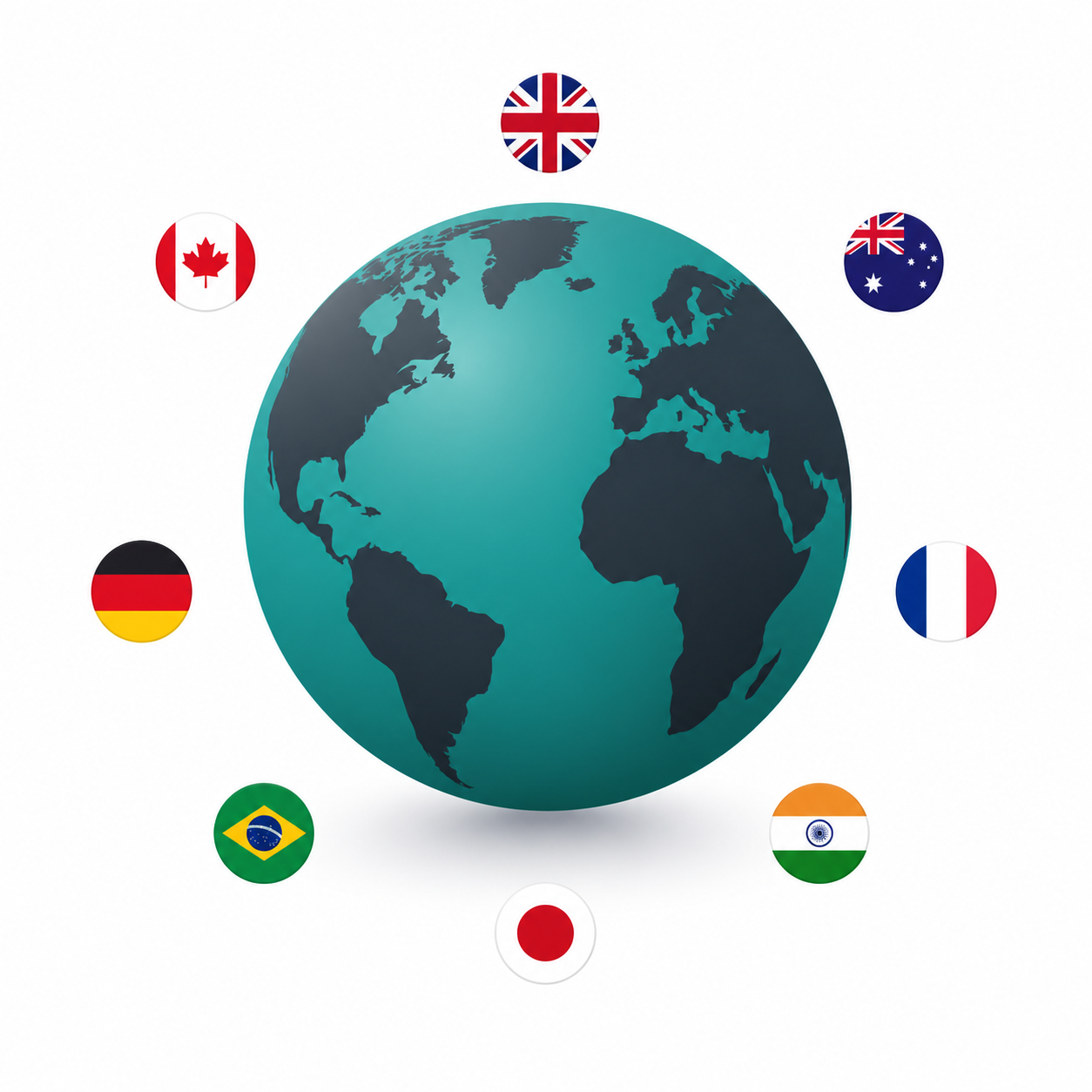 Illustrated globe surrounded by country flag pins representing ccTLD country code domains for local SEO