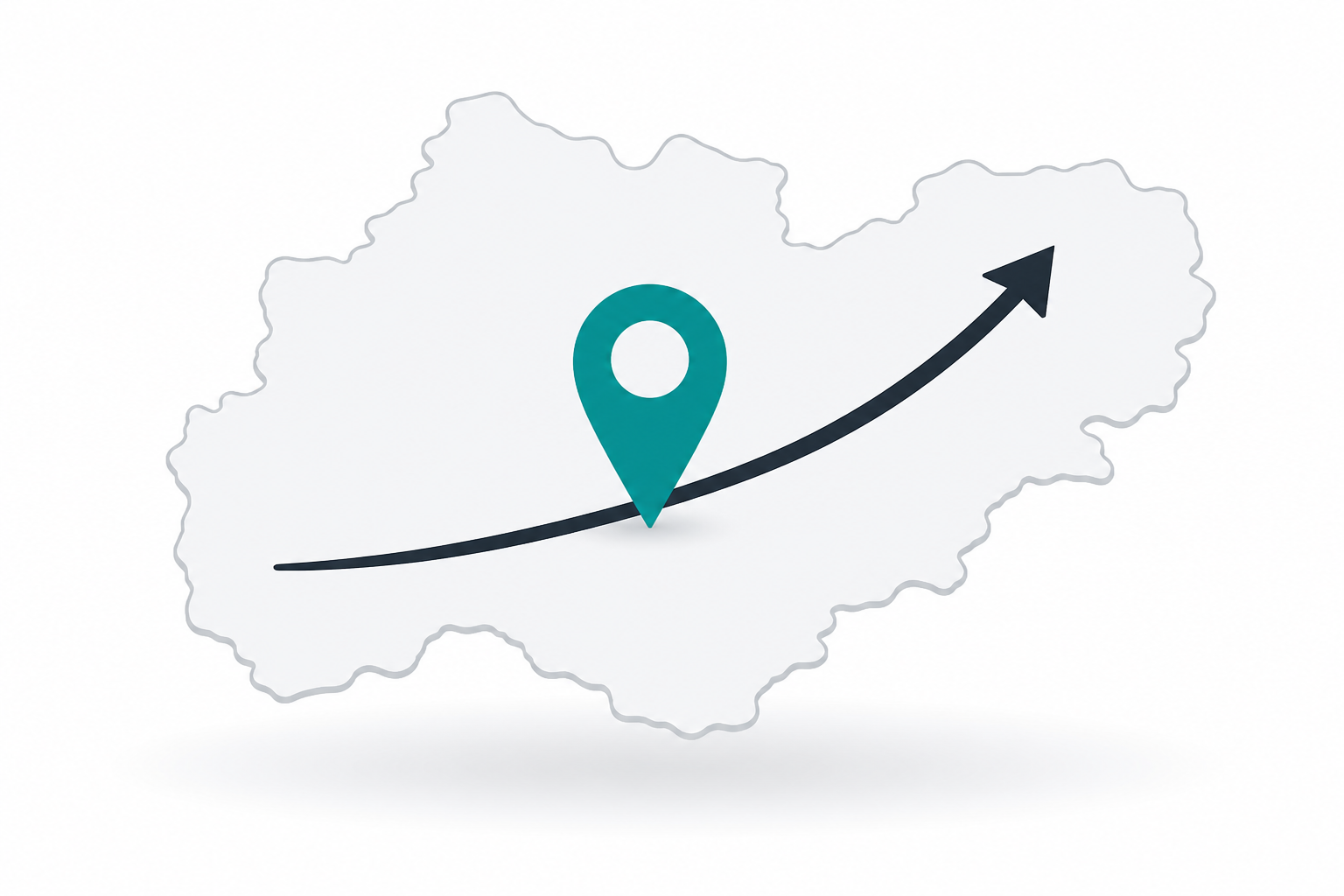 Illustrated map with a location pin and upward trending chart arrow representing local SEO geotargeting signals