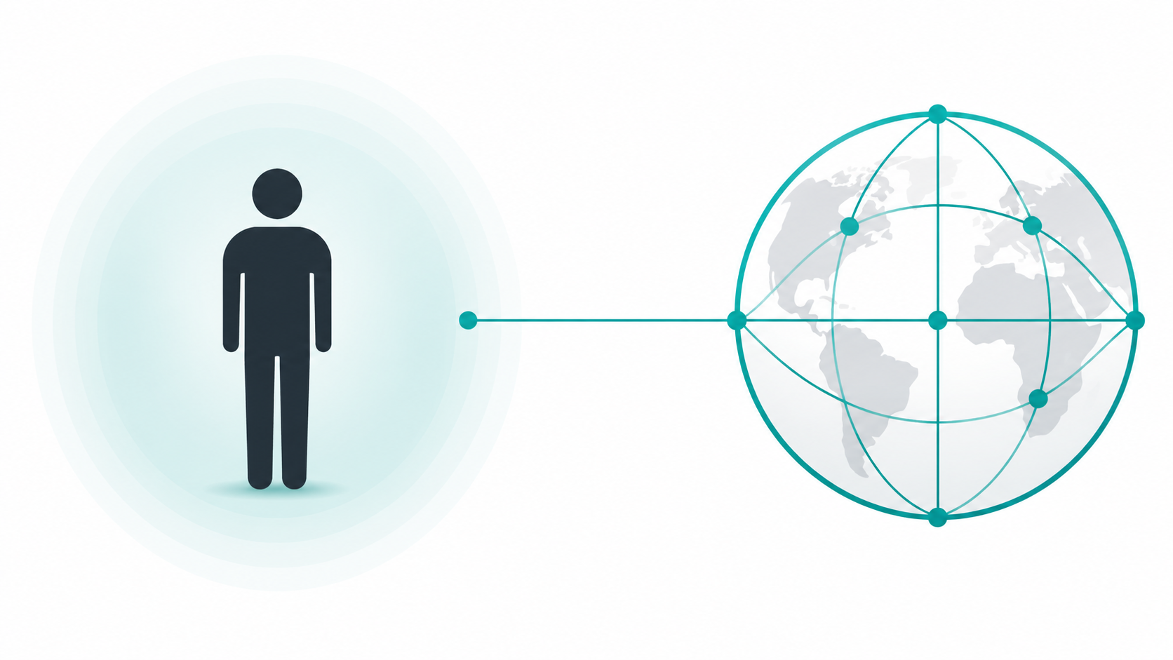 Flat illustration showing a personal brand identity concept with a photographer silhouette and domain globe icon