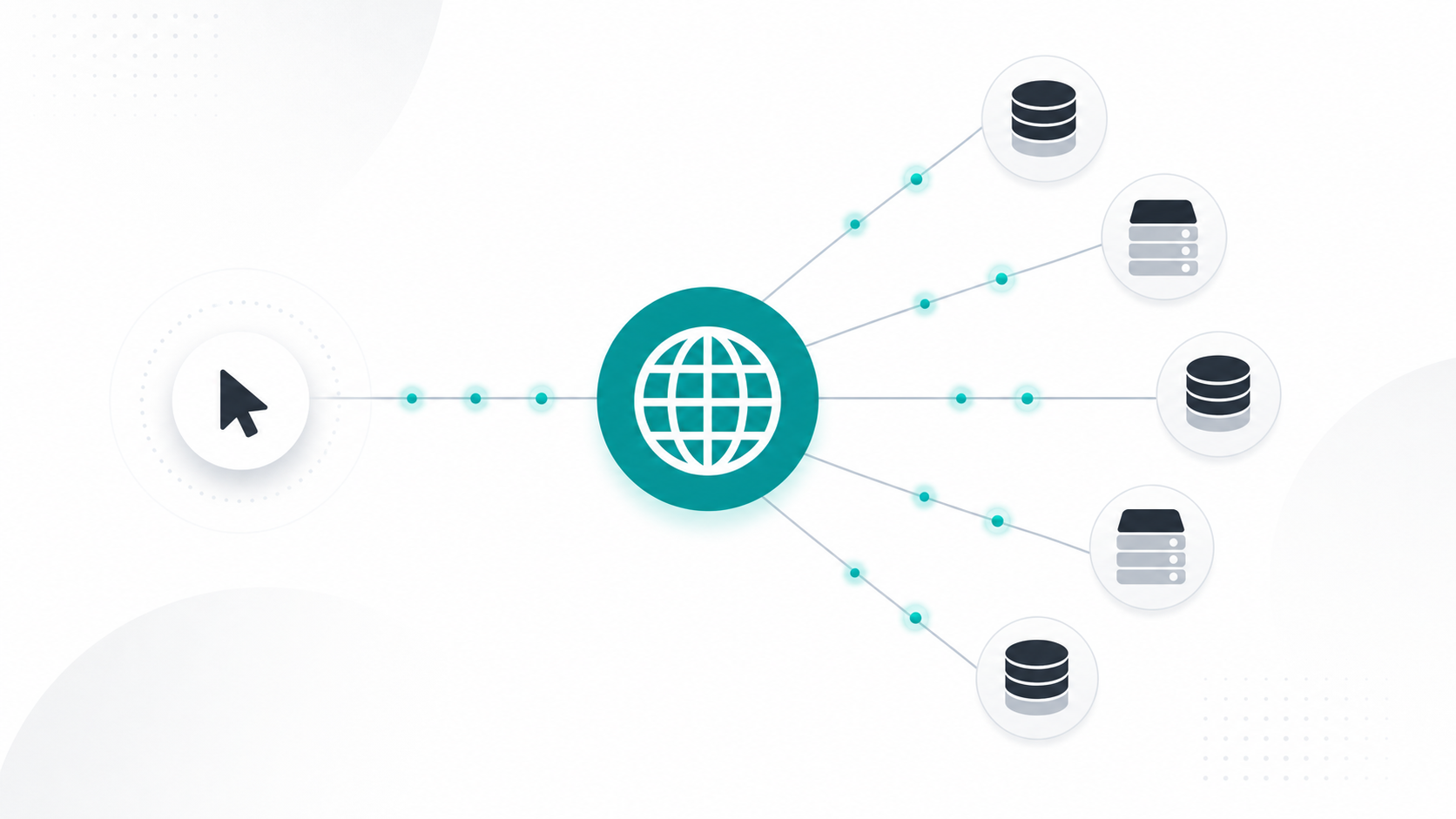 Illustration of a domain availability check connecting to multiple domain registrar icons in real time