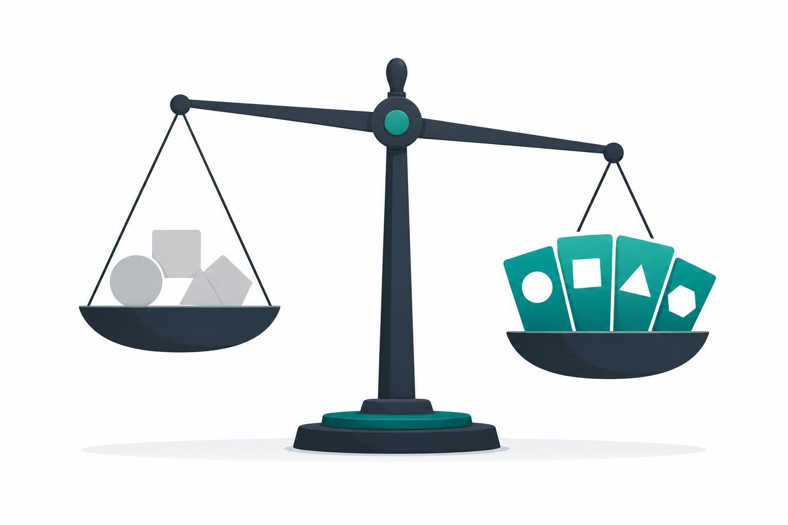 A balanced scale comparing free and paid domain name generator tools side by side