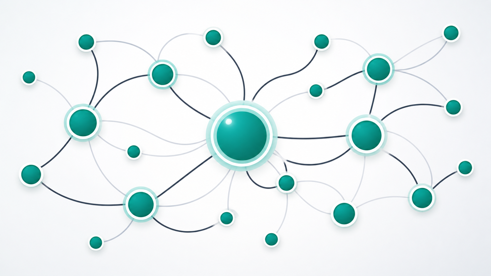 Abstract network of connected nodes representing DNS management infrastructure for domain registrar DNS quality