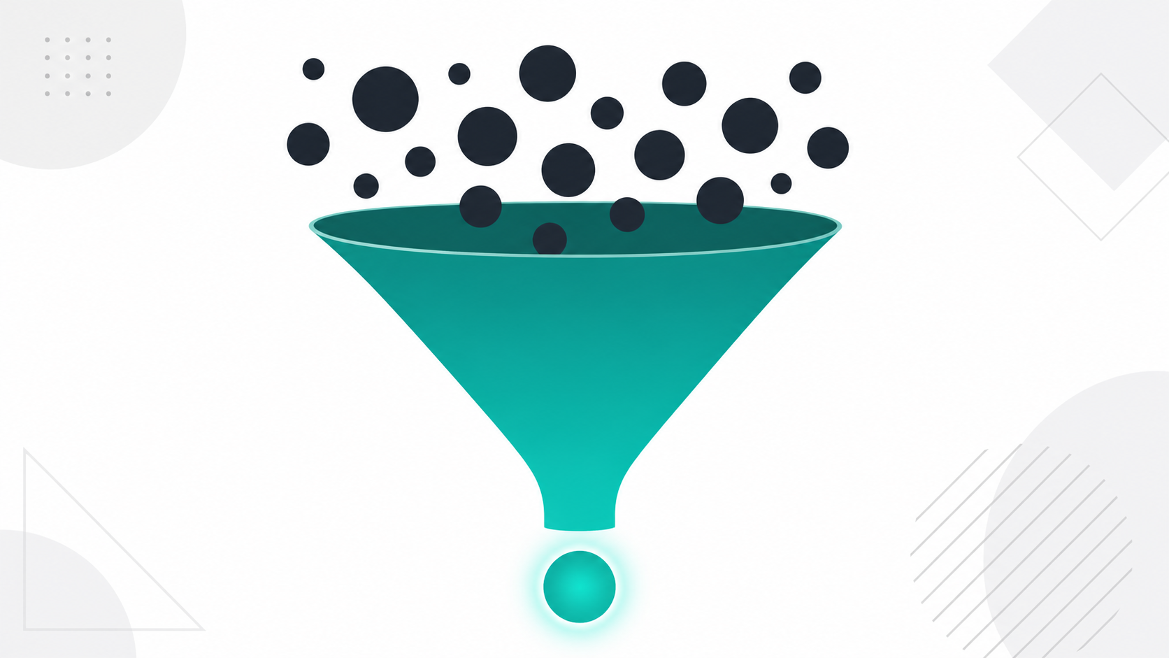 Abstract illustration of a domain name selection process showing a funnel filtering multiple options into one chosen domain