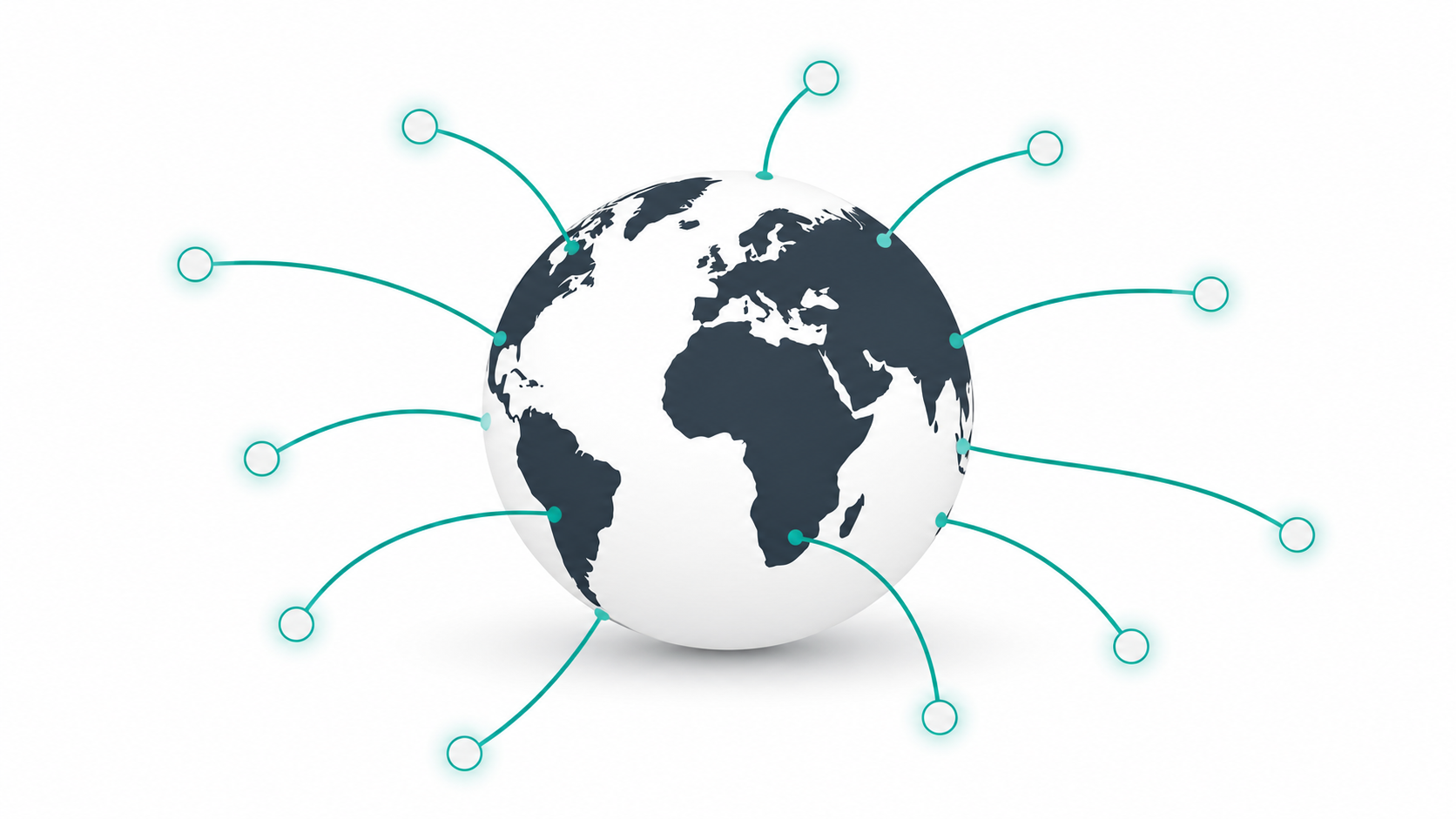A flat illustration of a globe with interconnected nodes suggesting worldwide brand domain recognition