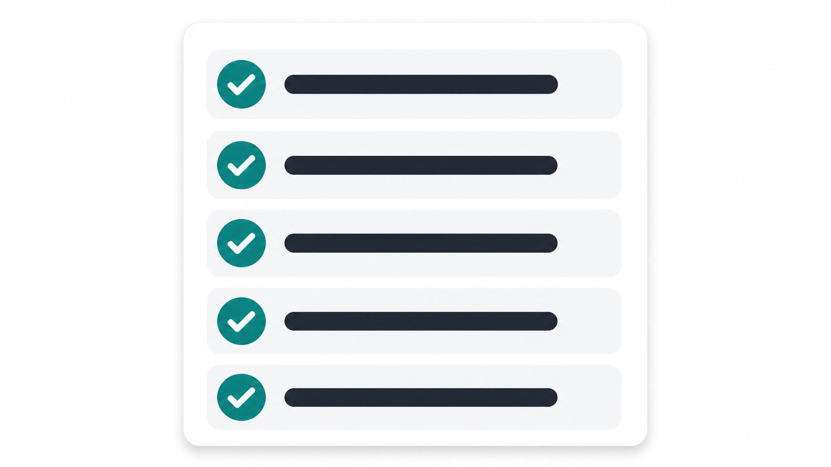 Vertical checklist of domain migration steps with teal checkmarks and dark grey task rows on a clean white background