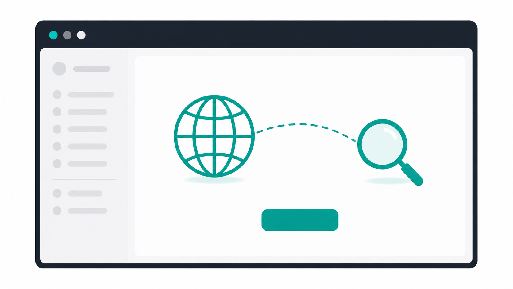 Illustrated browser window showing a search console dashboard with a new domain being submitted to Google for SEO indexing