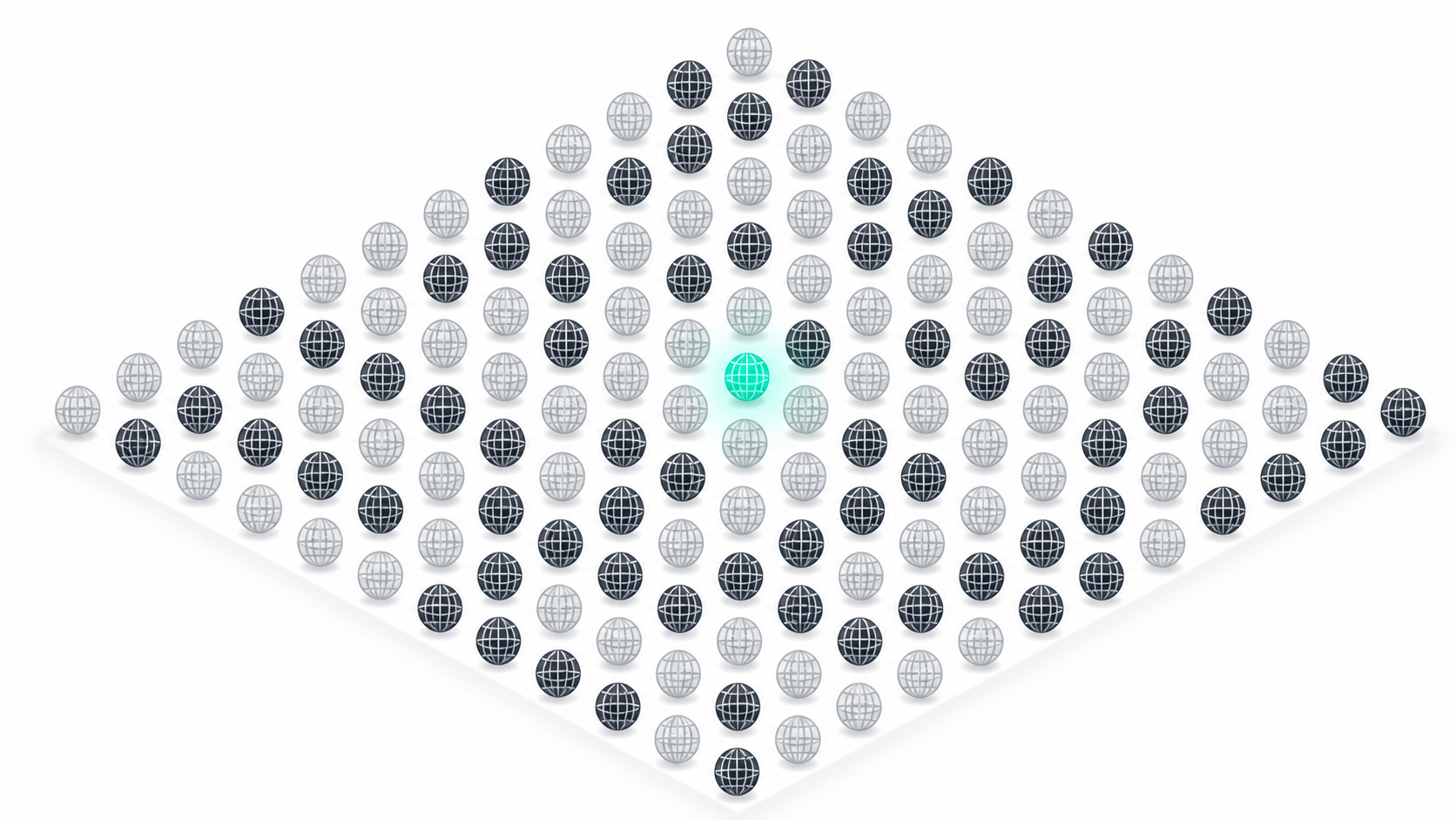 Illustration of a densely packed grid of domain globe icons representing over 160 million registered .com domains