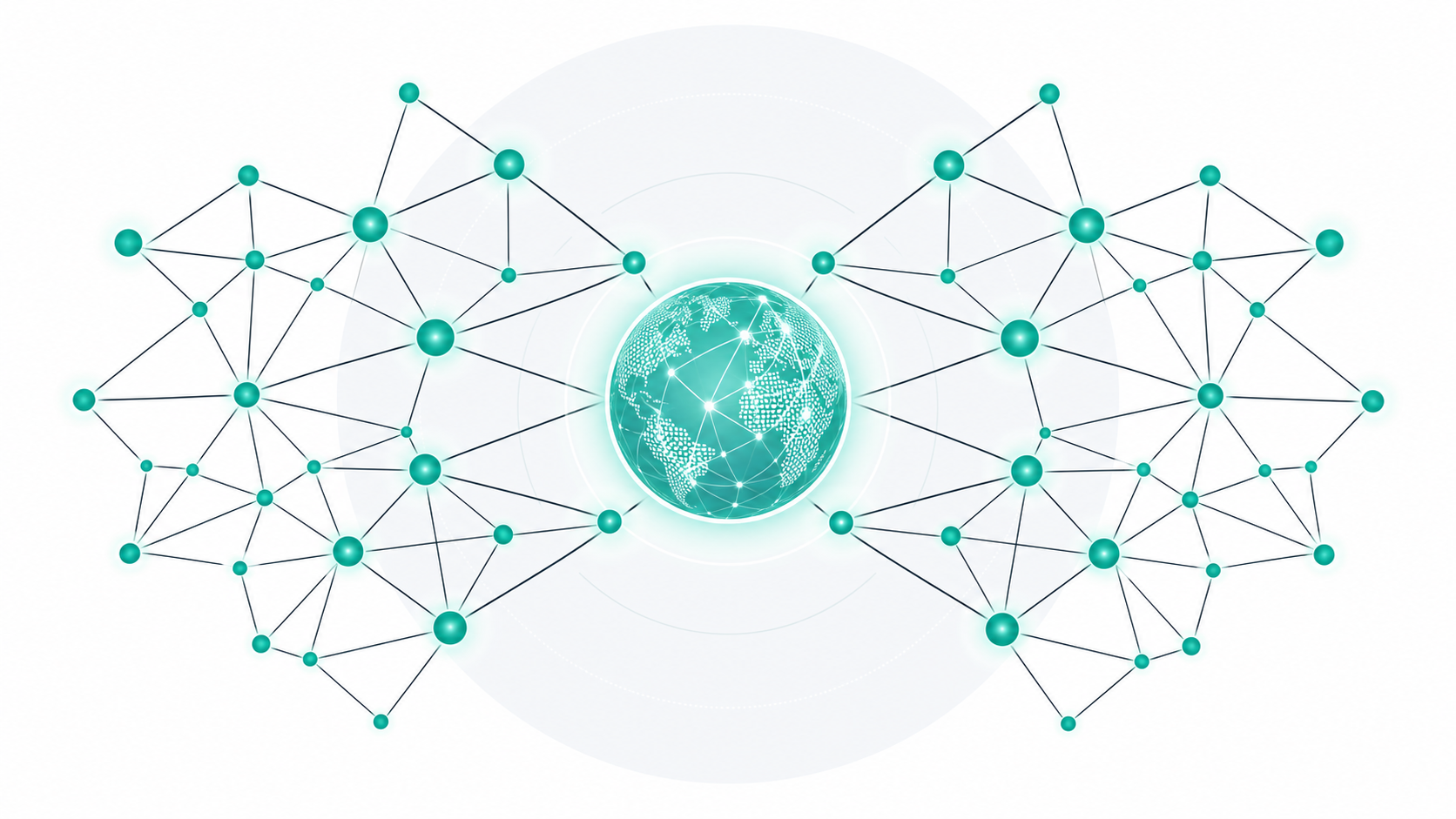 Abstract illustration of an AI neural network connecting to a globe icon representing brandable domain name discovery