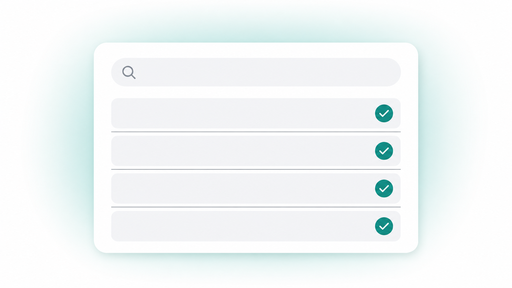 Flat illustration of a search interface with teal checkmark indicators showing real-time domain availability results