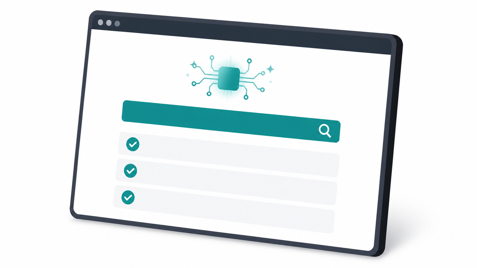 Flat illustration of an AI-powered domain name search interface with teal search elements on a clean background