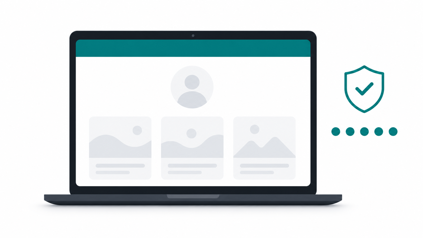 Illustration of a professional coaching website on a laptop with trust and credibility signals represented visually