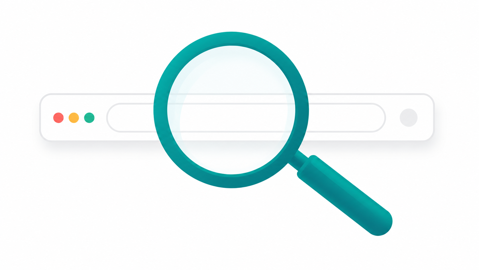A magnifying glass hovering over a minimalist browser address bar, representing blog domain name discovery