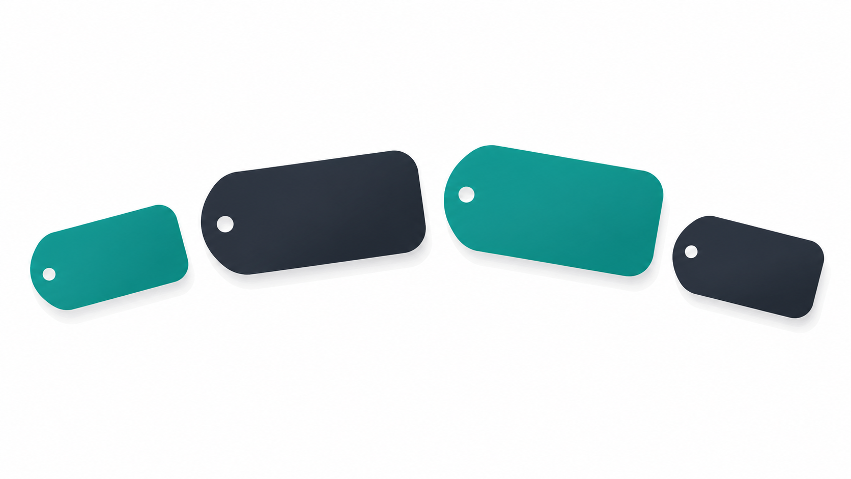 A row of domain extension tag shapes in varying sizes illustrating how to choose between dot com and dot blog