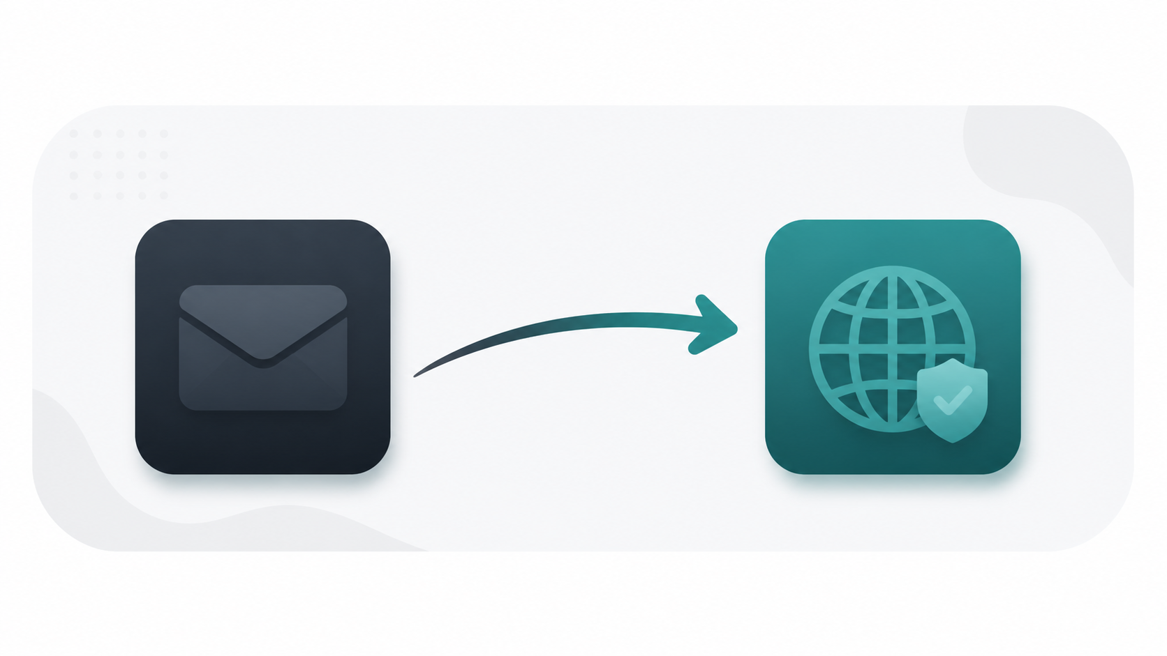 Two platform icons connected by a curved arrow illustrating migrating a newsletter to a custom domain
