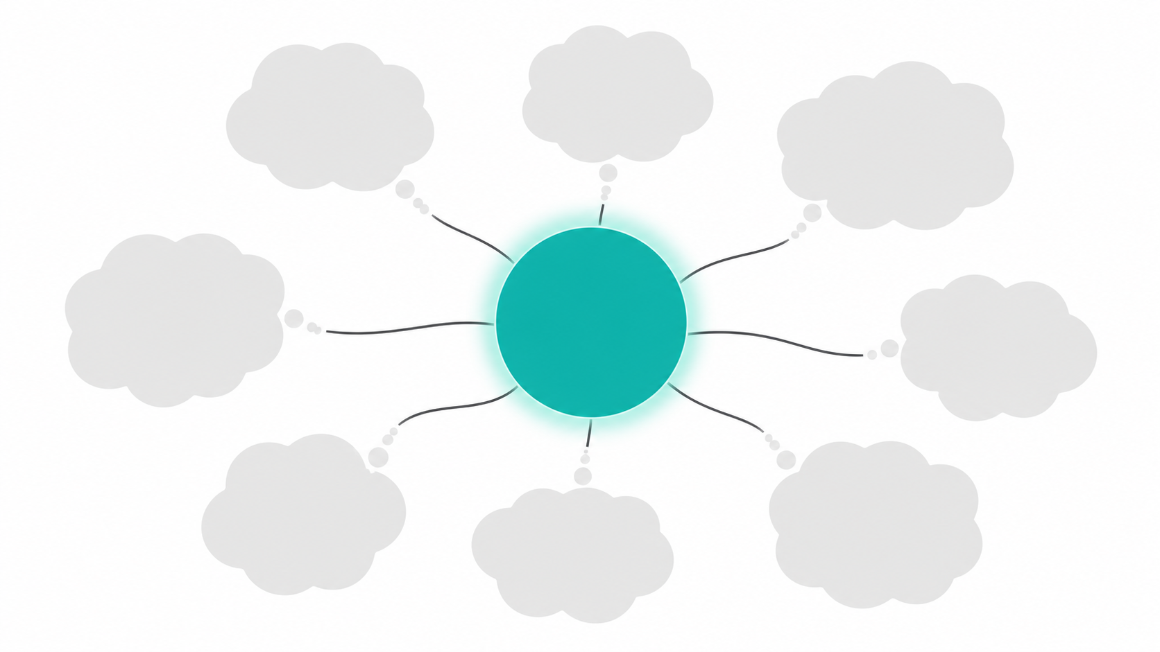 Abstract brand naming concept showing connected thought bubbles and a highlighted domain choice for an online store