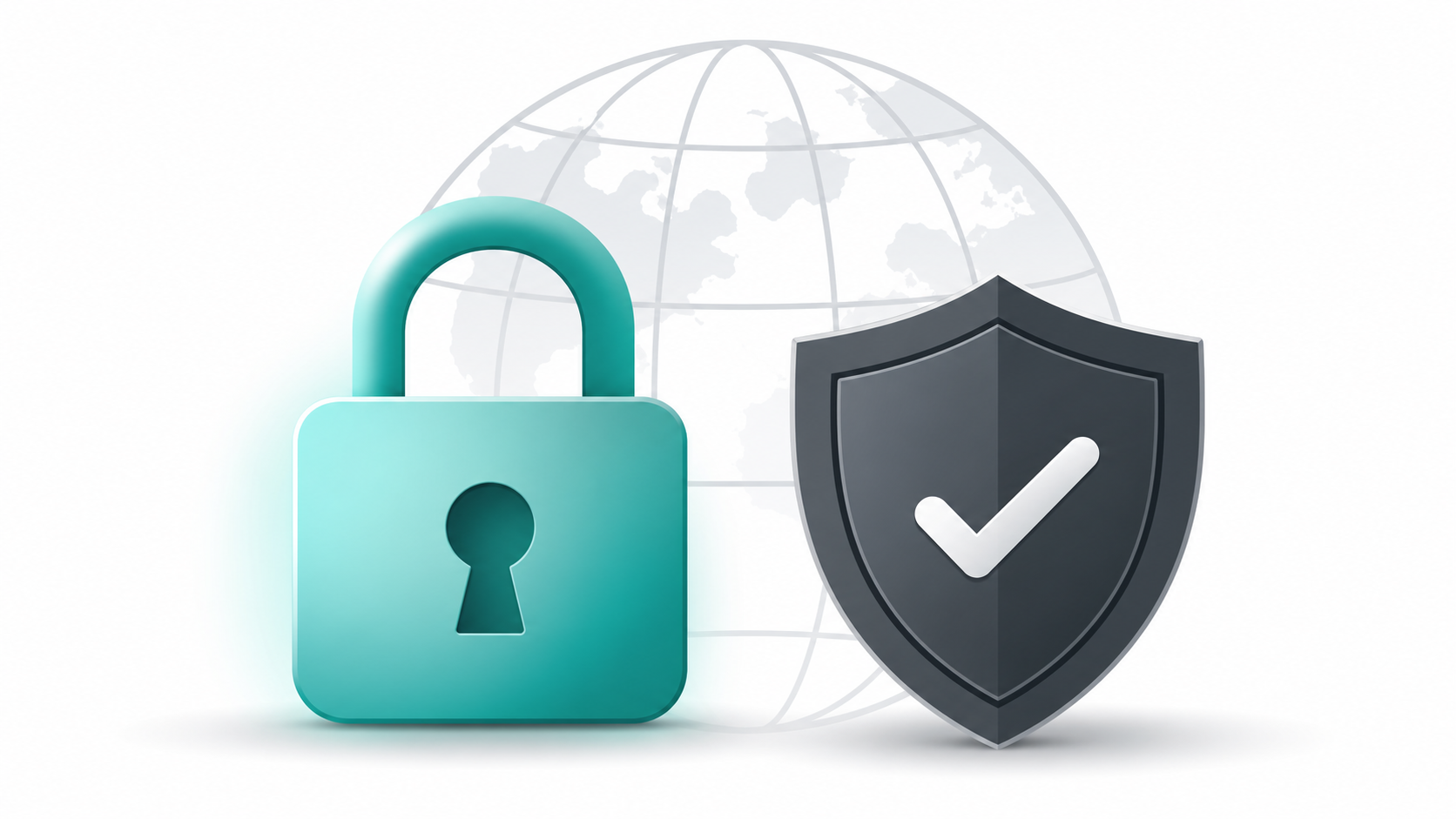 A padlock and shield trust icon alongside a .com domain badge representing ecommerce customer trust