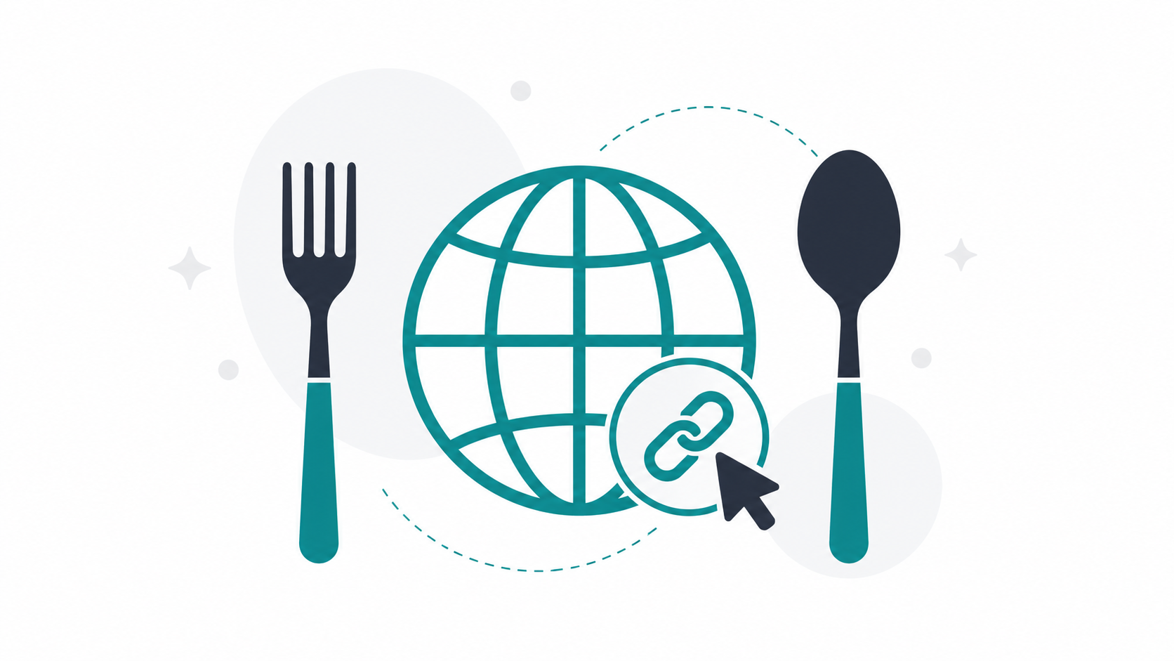 A restaurant domain name concept showing a fork and globe icon representing a food business website