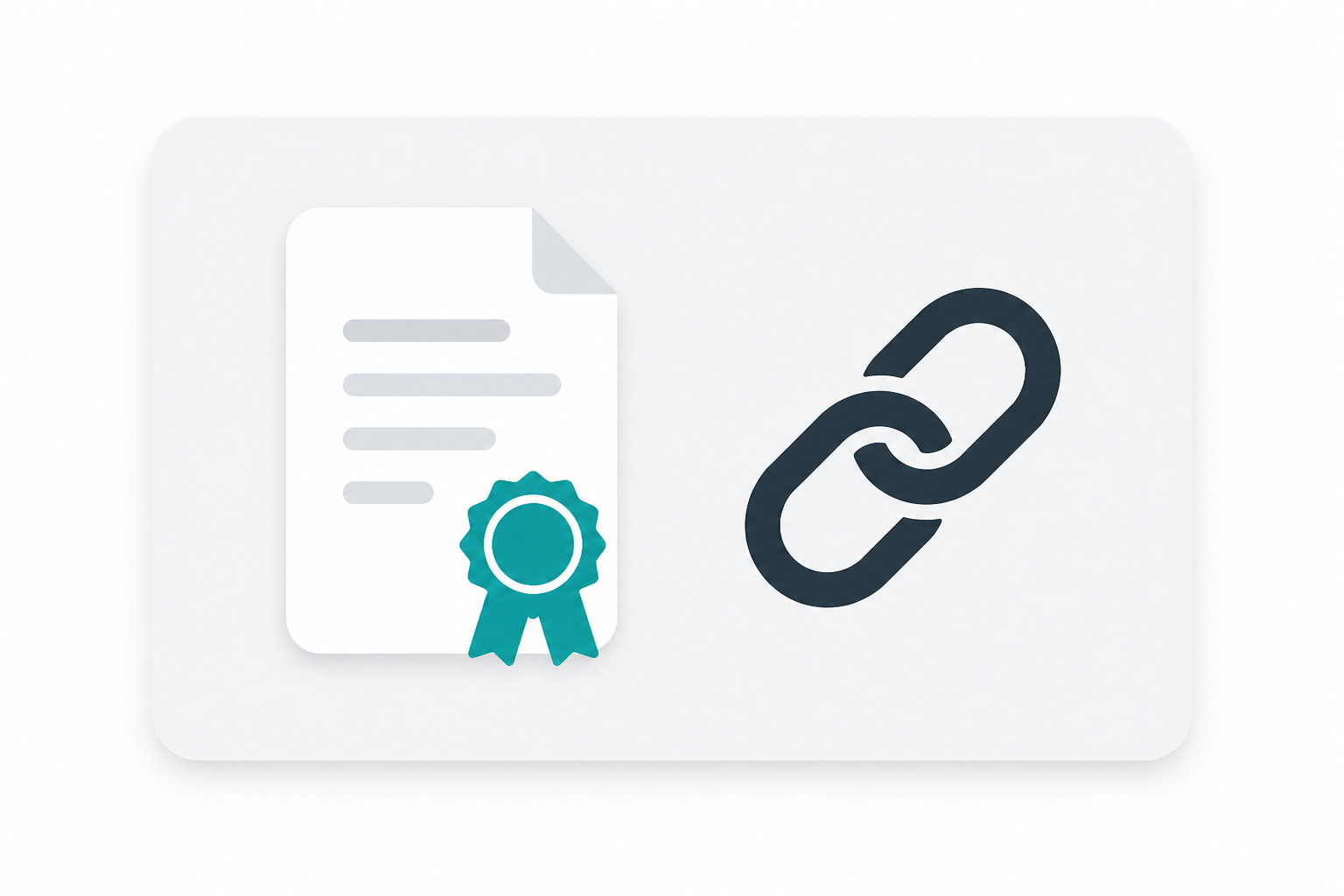 A professional certificate or document icon alongside a domain link icon representing nonprofit credibility and grant applications