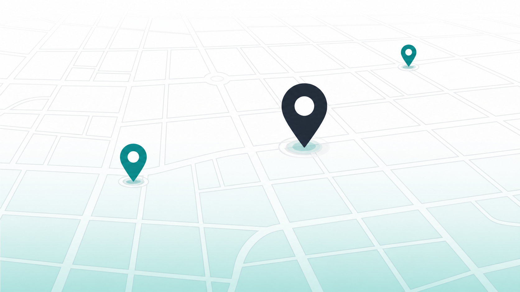 Location pin icons over a stylised city map grid representing local SEO strategy for real estate domain names
