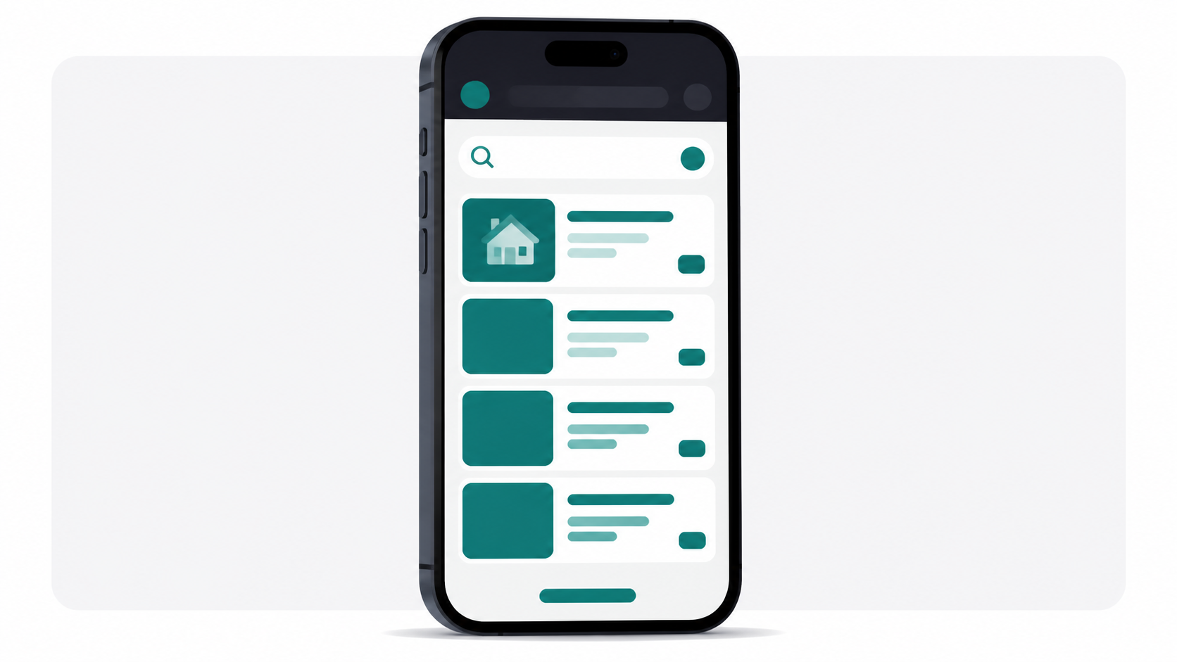 A smartphone displaying a real estate domain search result screen representing mobile property searches on the go
