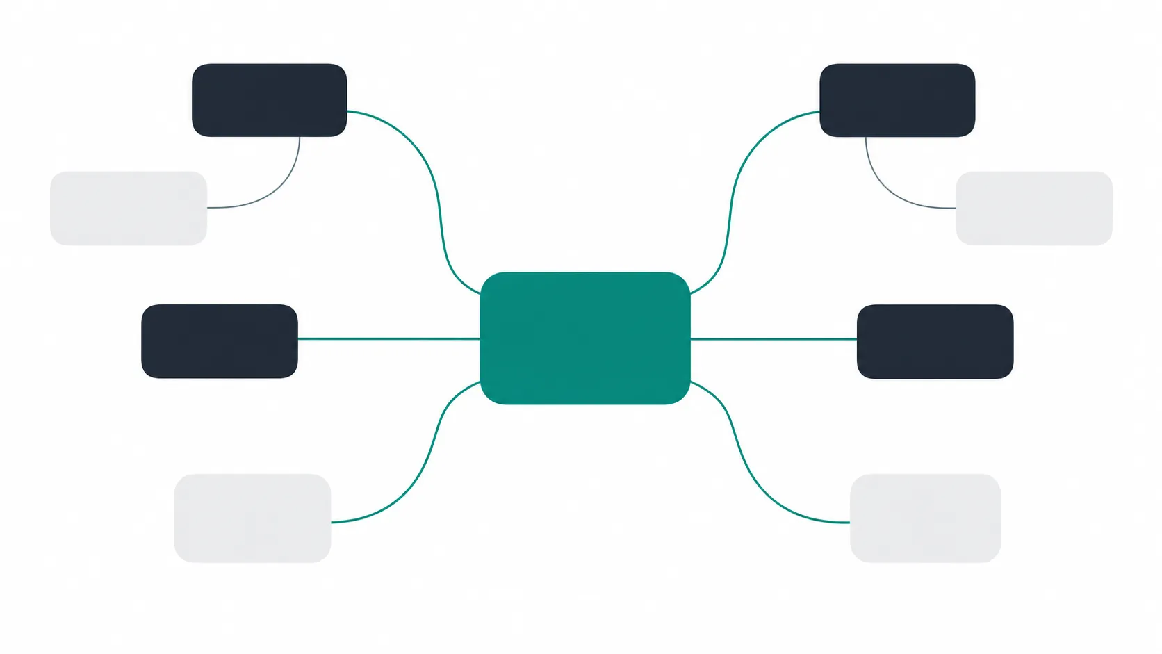 Startup founder brainstorming domain name ideas with branching mind map structure in teal and dark grey on white background