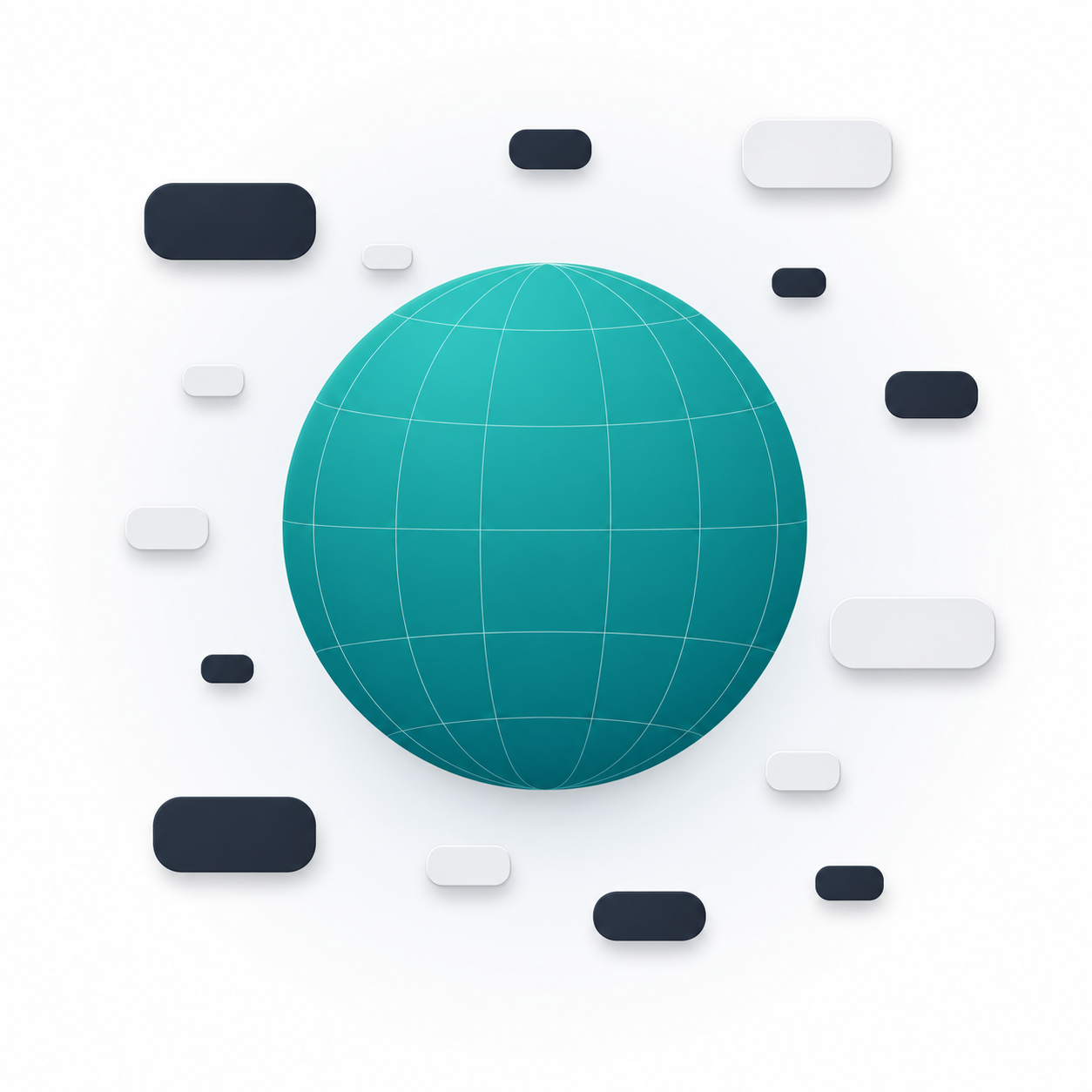 Globe surrounded by multiple domain extension badge icons showing variety of non-com TLD options available
