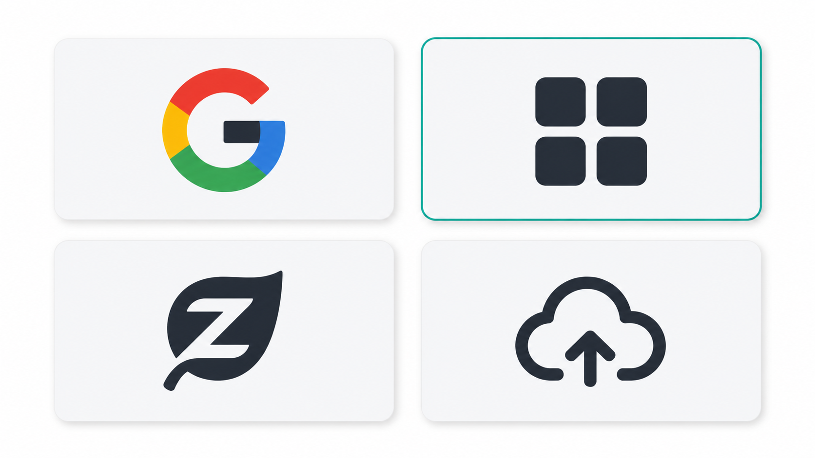 Four email hosting provider options displayed as selectable cards, illustrating a comparison of business email services