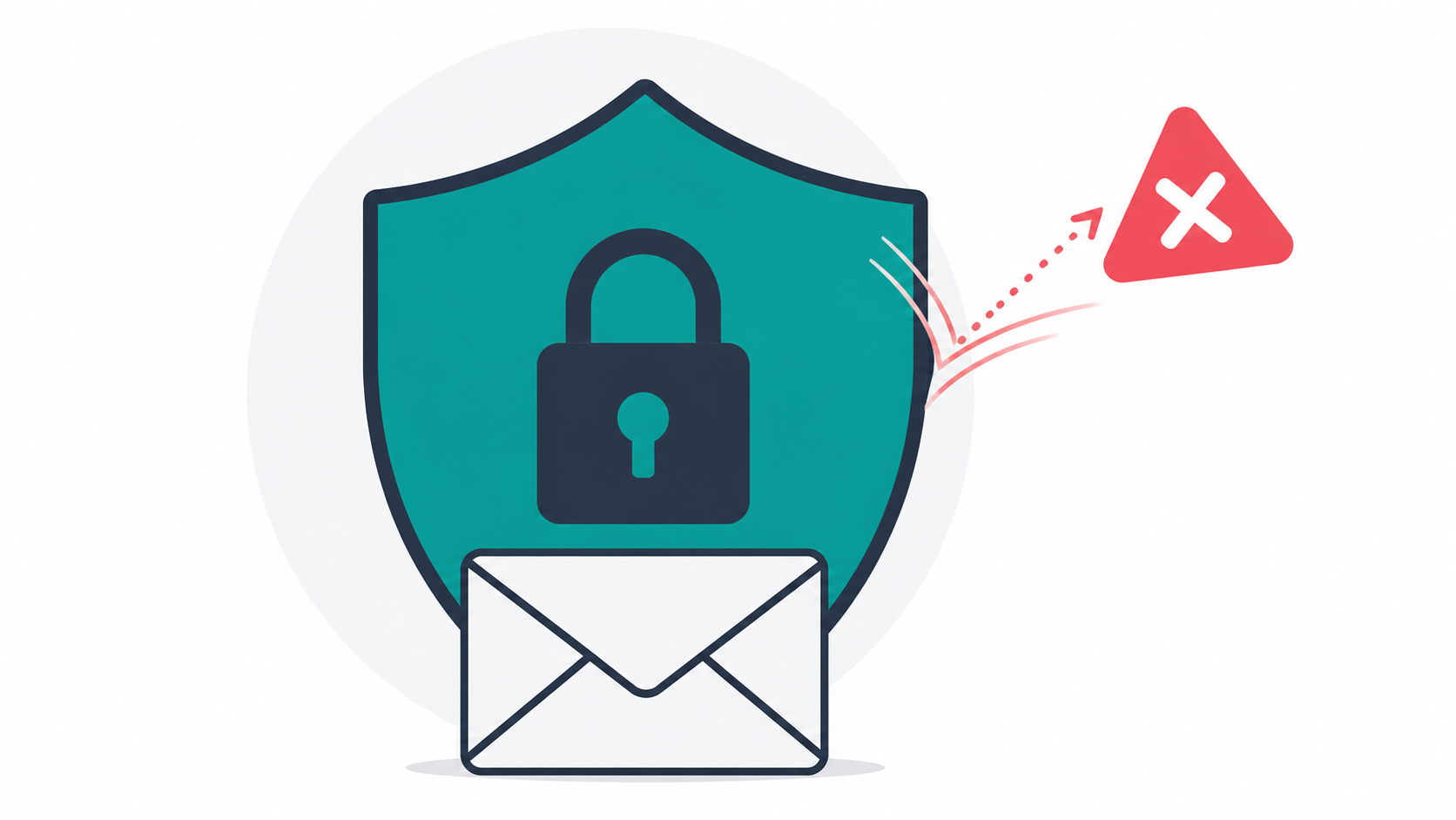 A shield and padlock icon protecting an email envelope, representing SPF and DKIM email authentication to prevent spam
