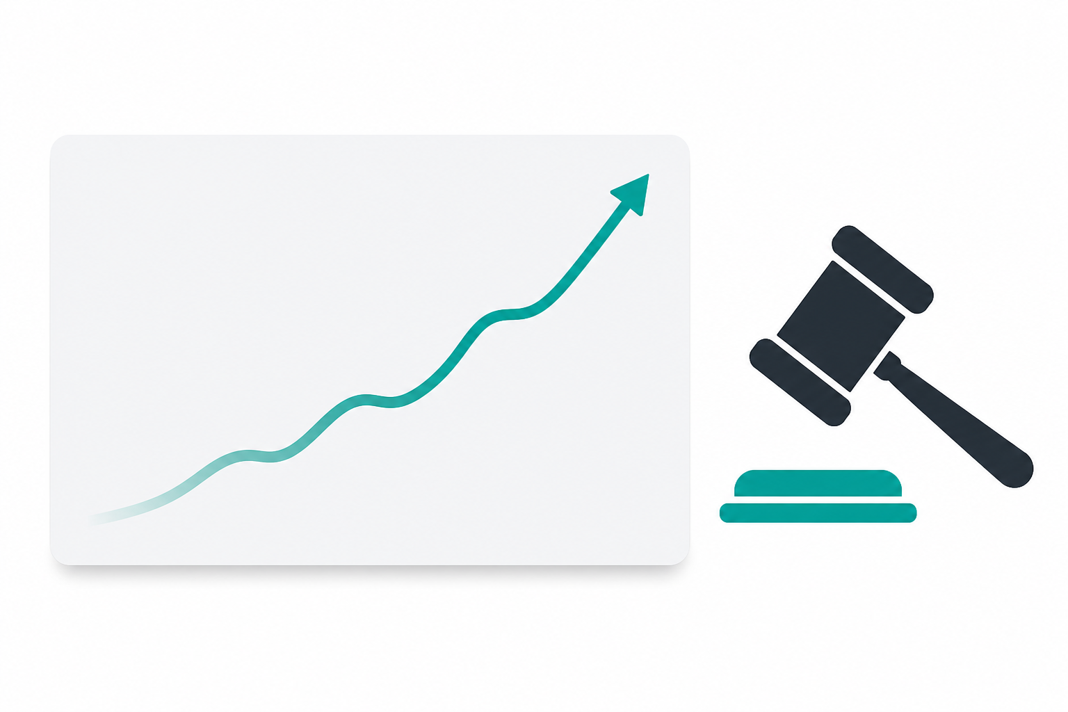 Domain aftermarket concept illustrated as a graph of rising sale prices with auction gavel and upward trend line