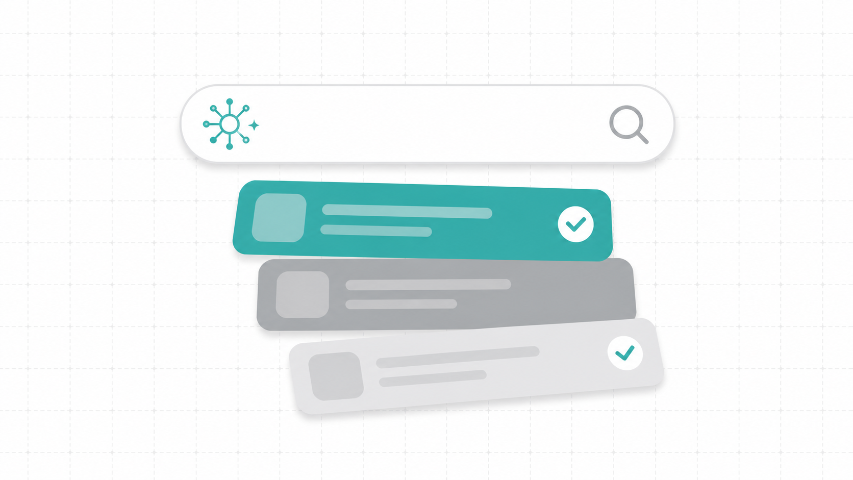 An AI-powered search interface illustration showing domain name suggestions being generated in real time