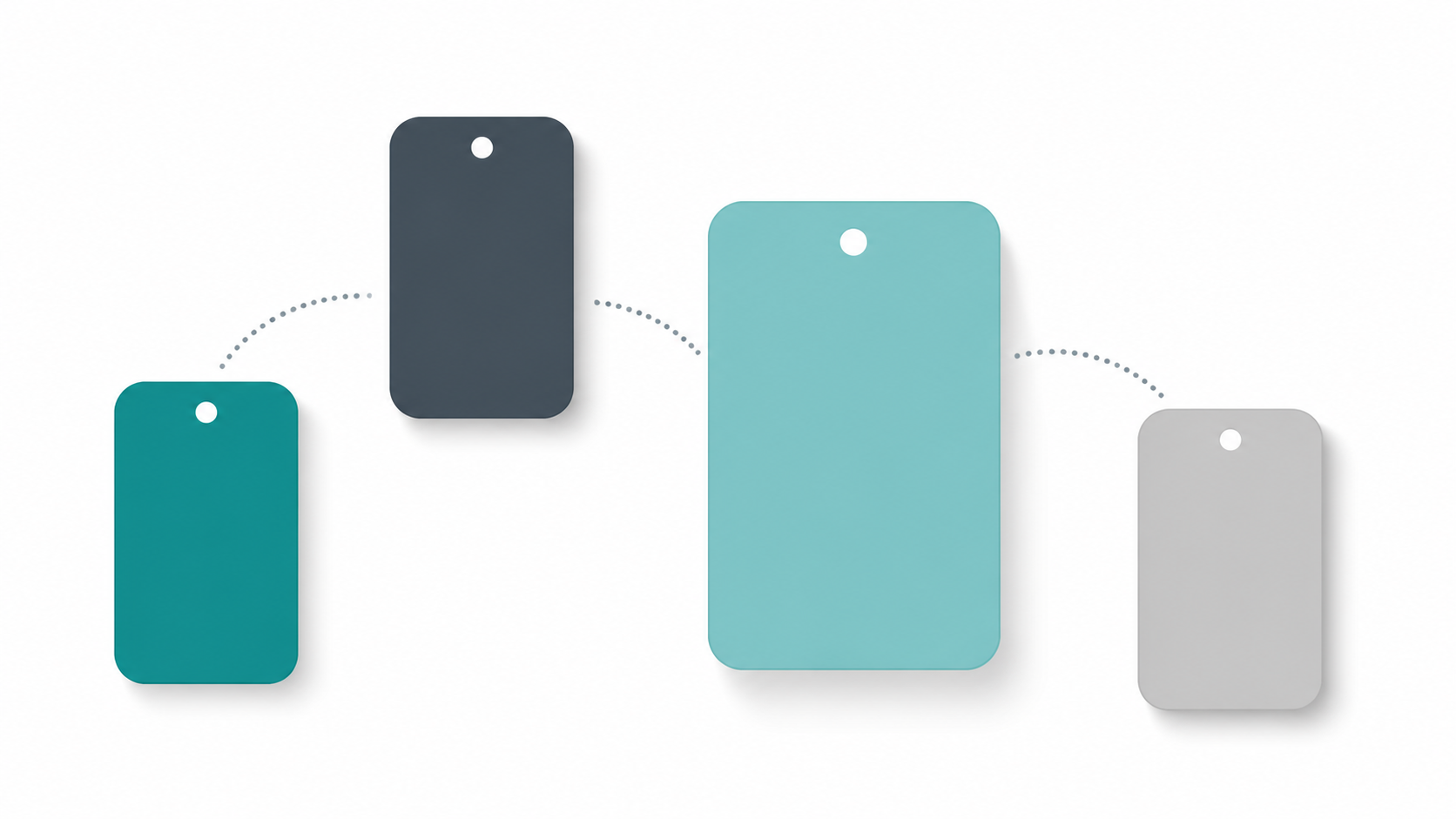 Several floating domain extension badge shapes in teal and grey showing different TLD options for a personal website
