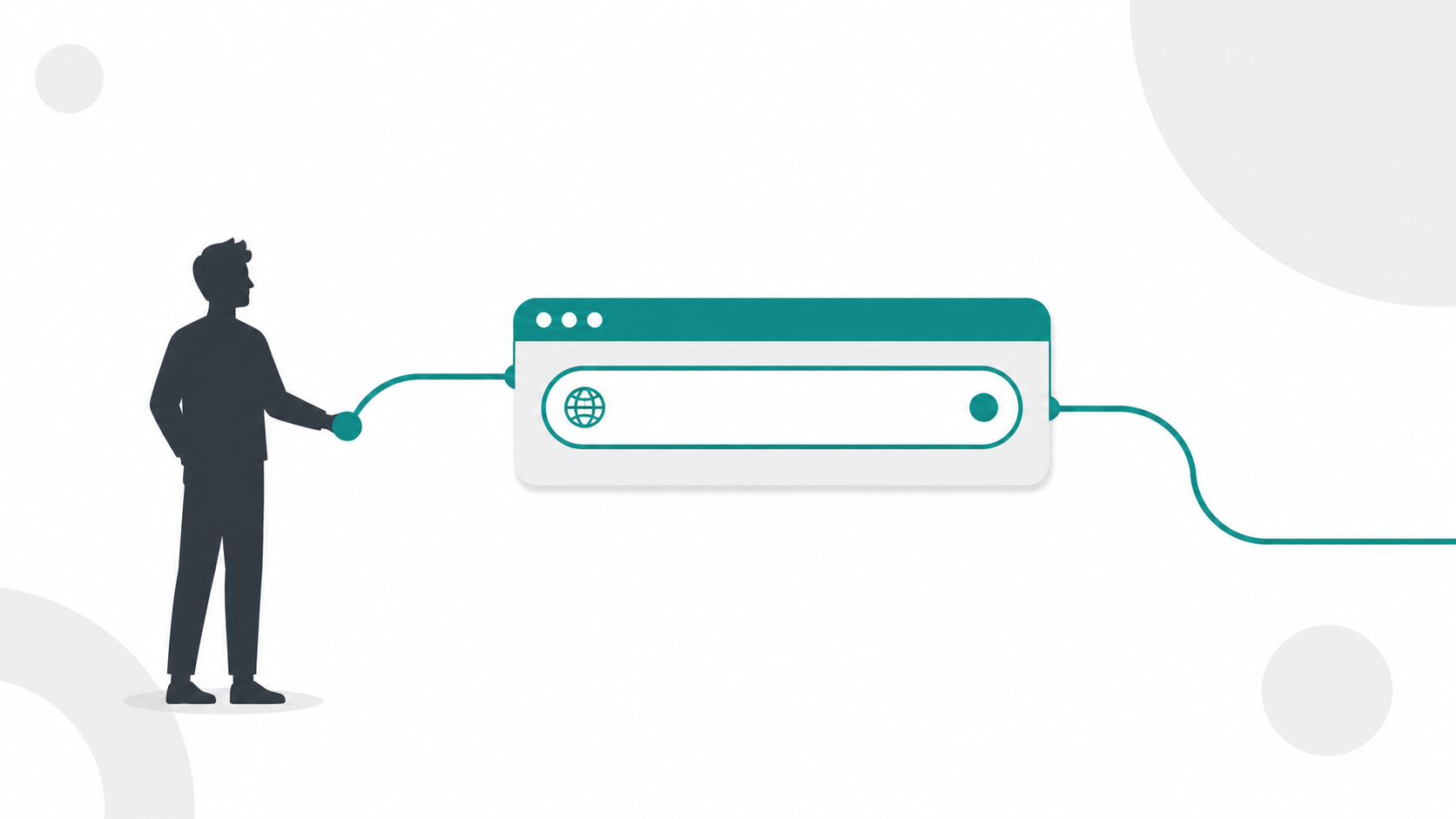 A person silhouette connected to a domain name URL on a clean minimal background, representing personal brand identity
