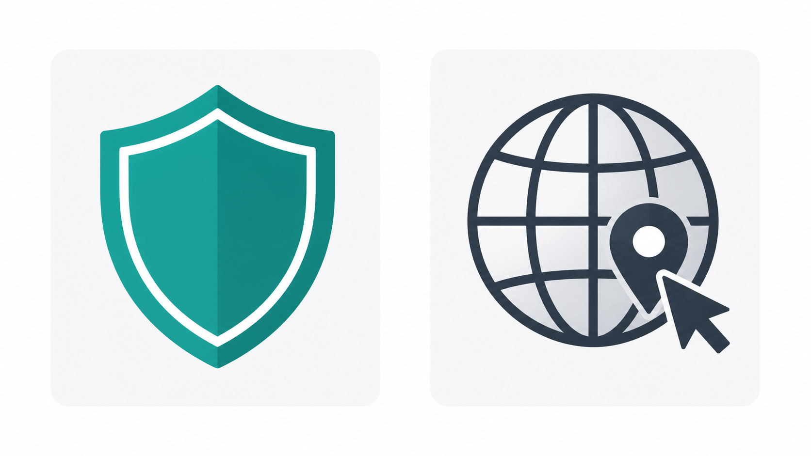 A legal shield icon and a globe icon side by side showing the difference between trademark and domain name systems