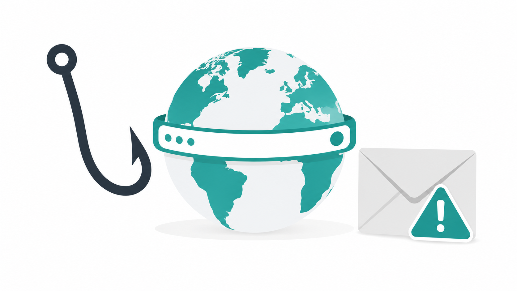 A fishing hook and spam envelope icons targeting a domain globe, representing phishing and spam risks from public WHOIS data