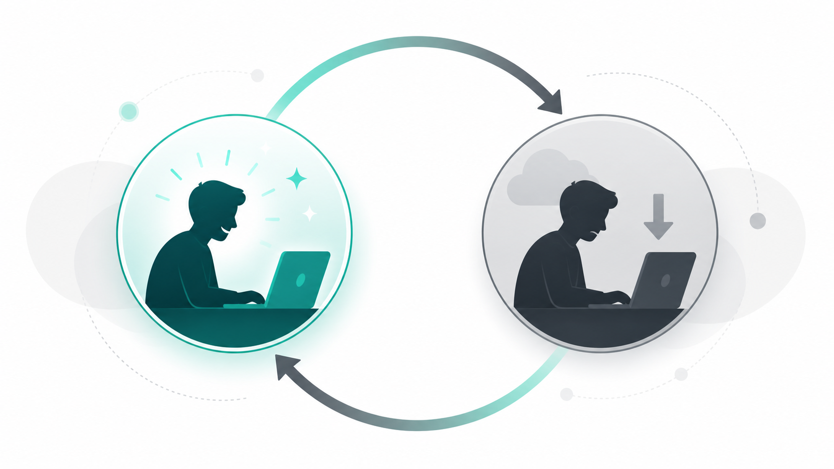 Circular loop illustration showing a repeating cycle of searching and finding domain names already taken