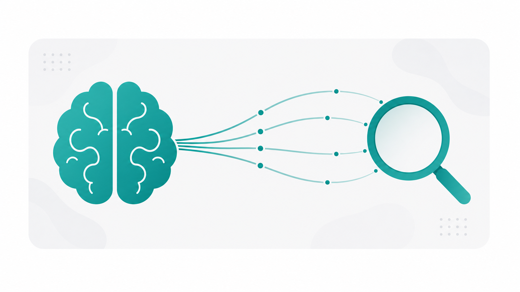 An AI brain connected to a search interface finding available domain names through creative combinations